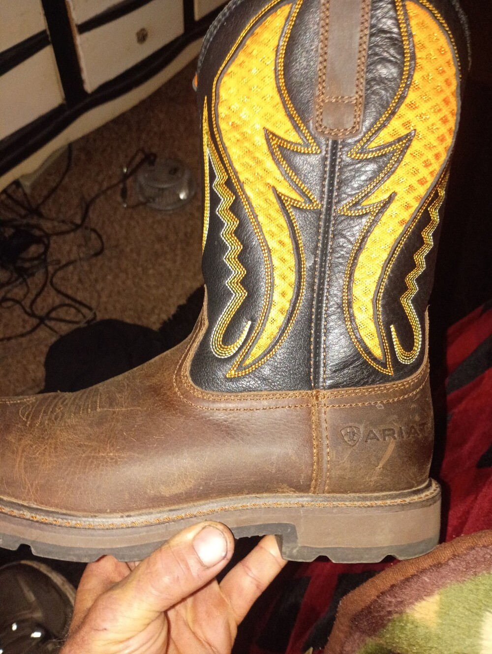 Ariat Brown and Yellow Leather Western Work Boot